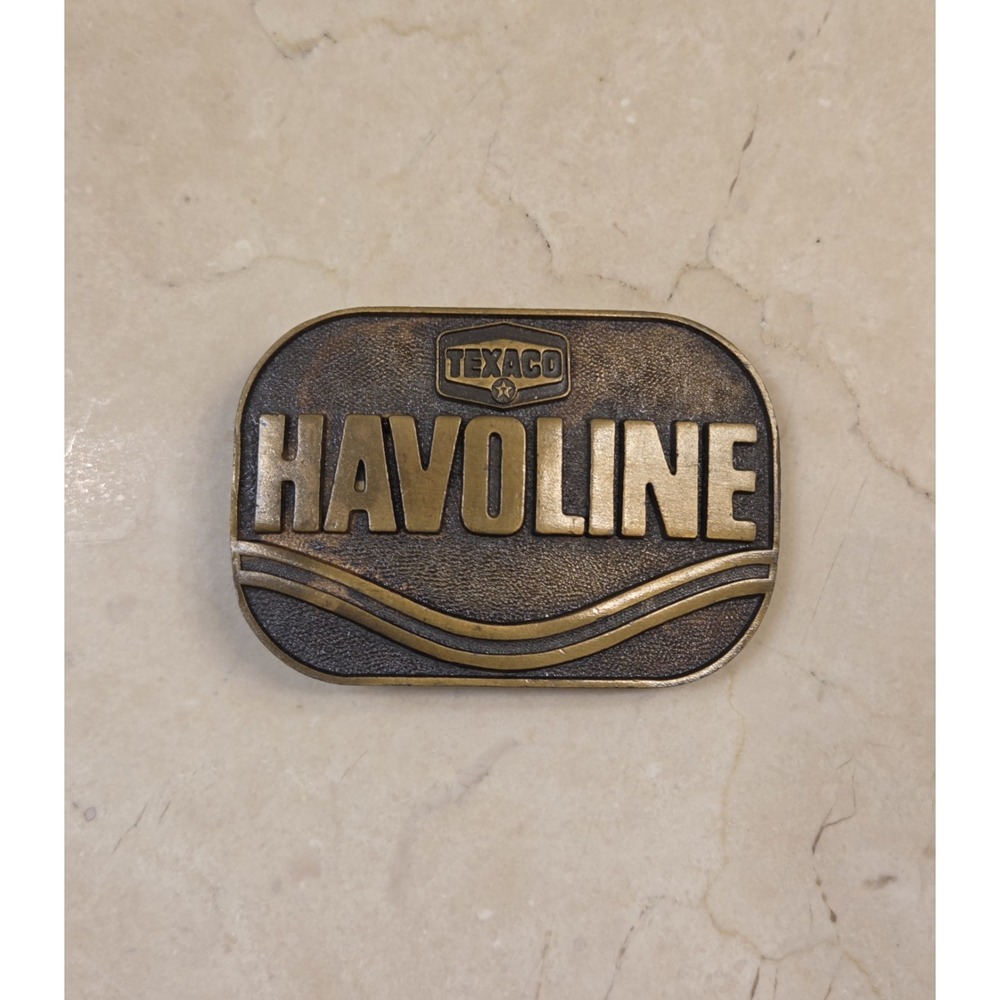 Vintage Texaco‎ Havoline Brass Belt Buckle - Gas Motor Oil